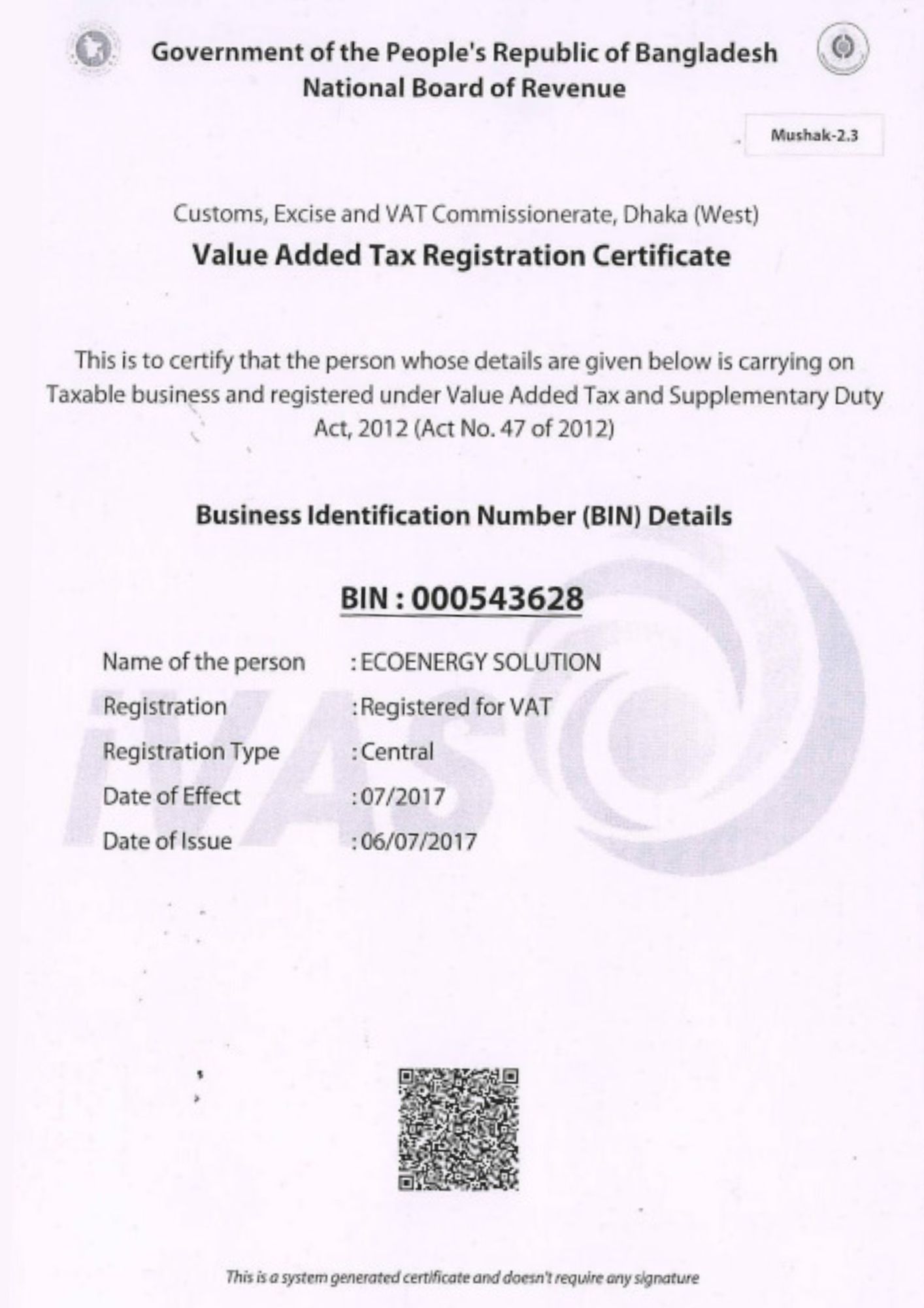 VAT Certificate